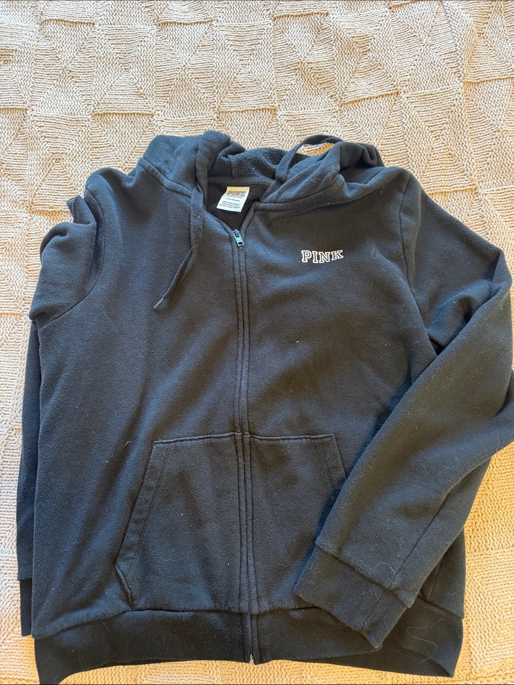 PINK Victoria's Secret Black Kids Full-Zip Hoodie with Logo